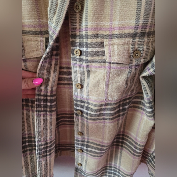 Patagonia Organic Cotton Flannel Shirt - Lilac & Tan Plaid - Picture 4 of 9